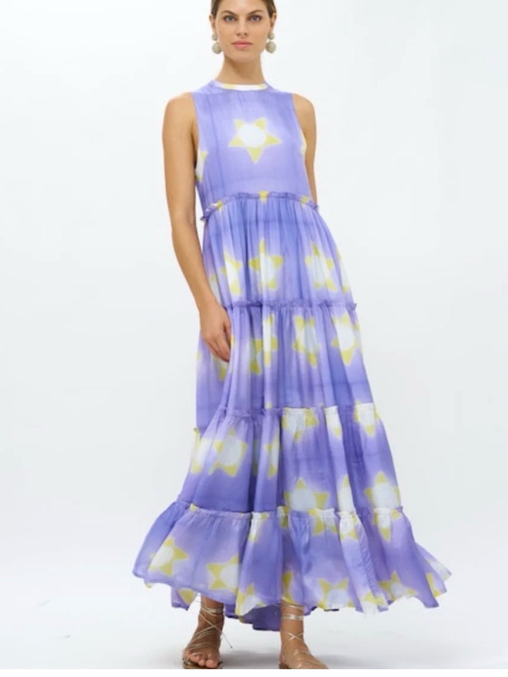 Oliphant Lavender Tiered Maxi Dress with Yellow Star Motif